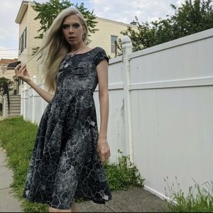 H&M Marble Print Dress 2/4 Fit & Flare Boat Neck Cap Sleeve Neoprene Rare